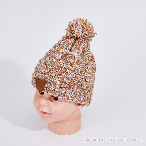 Knitted Hat For Child Custom-made Knitted Beanie with artificial leather for kids Factory